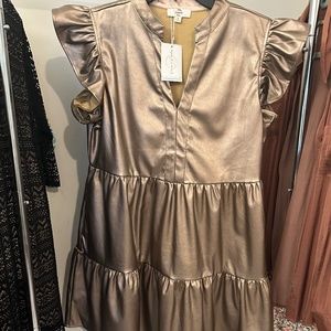 Entro Faux Leather Mini Copper Dress w/ POCKETS - Sz M (New with Tags)